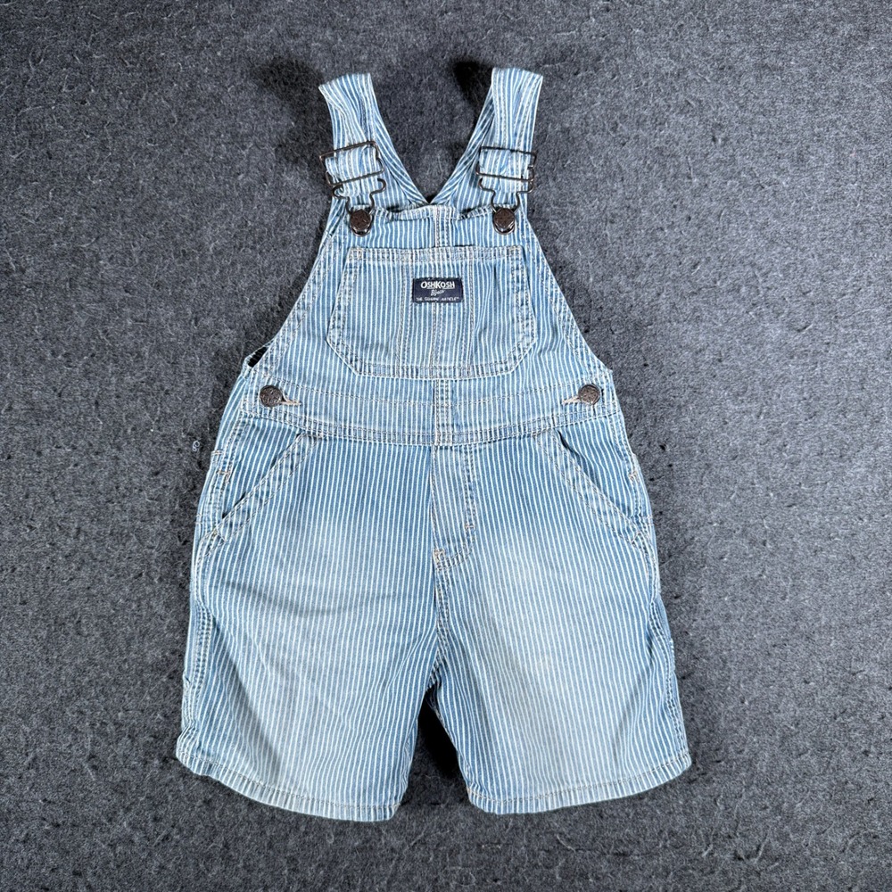 OshKosh Bgosh Toddler 3T Hickory Stripe Denim Shortall Overalls Blue White